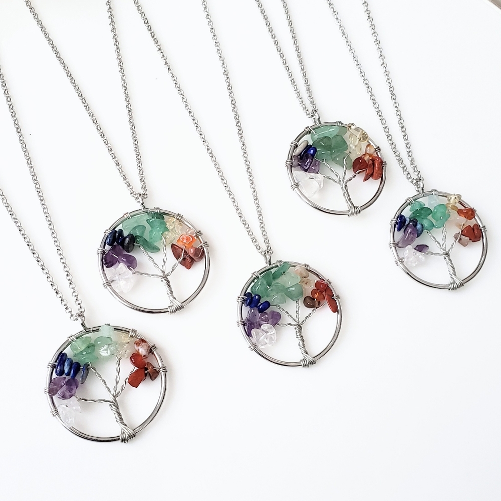 Natural stone tree of life pendant necklace - Picture 3 of 5